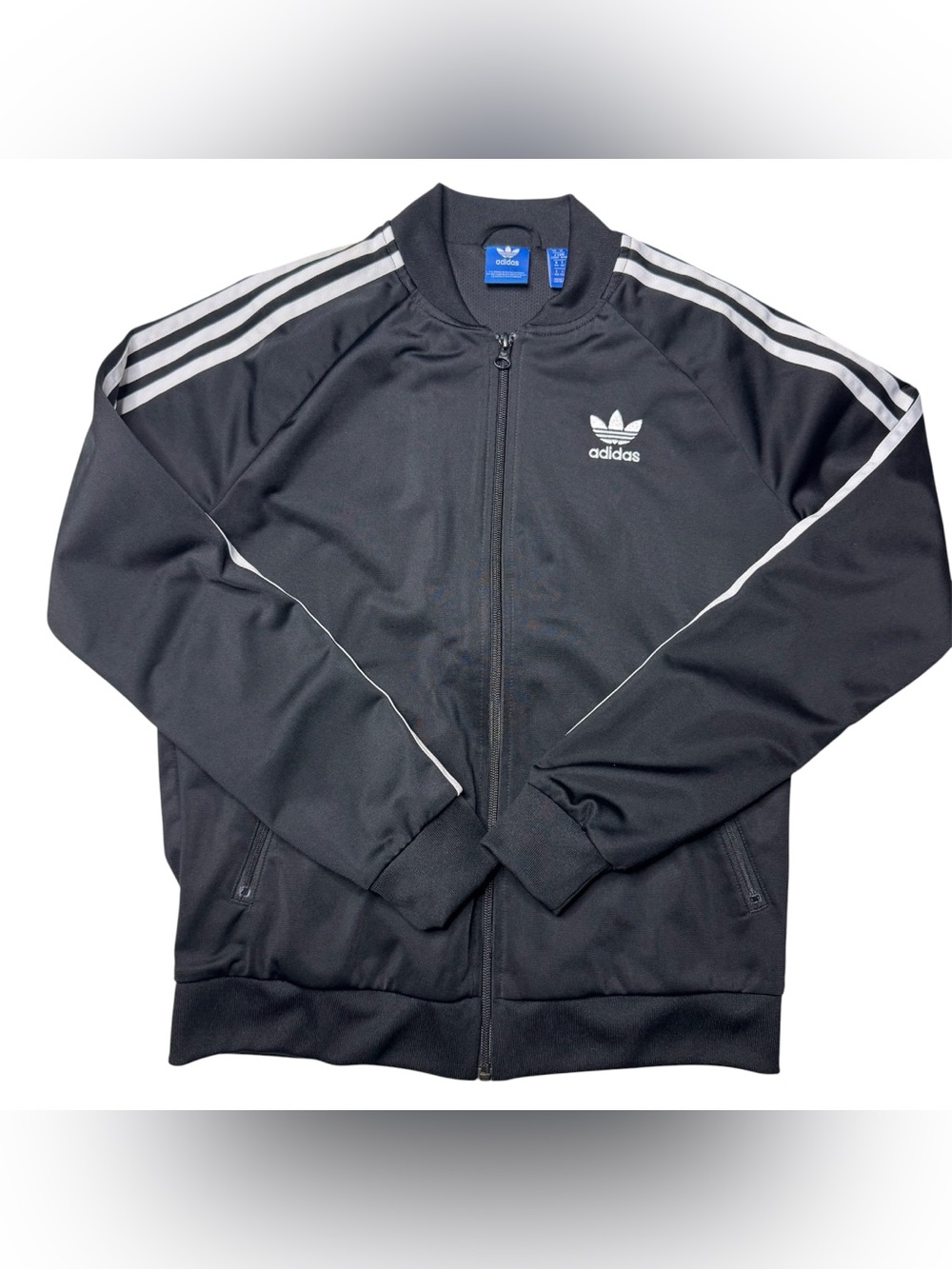 Adidas Originals Womenโs Medium Trefoil Full Zip Track Jacket Black White